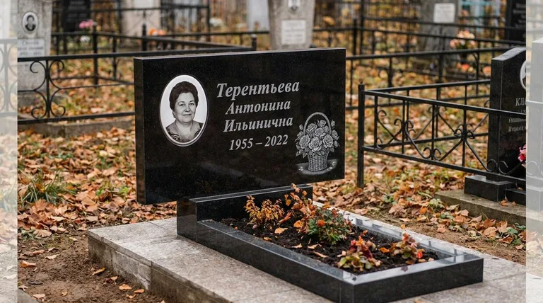 Памятник с гравировкой роз — выполненная работа «Терентьева» в Челябинске