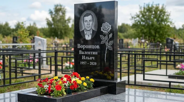 Памятник с гравировкой роз — выполненная работа «Воронцов» в Челябинске
