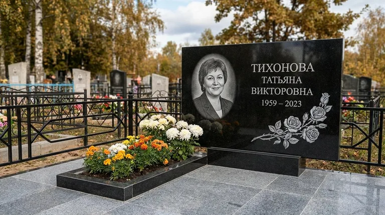 Памятник с гравировкой роз — выполненная работа «Тихонова» в Челябинске