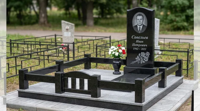 Памятник с гравировкой роз — выполненная работа «Савельев» в Челябинске