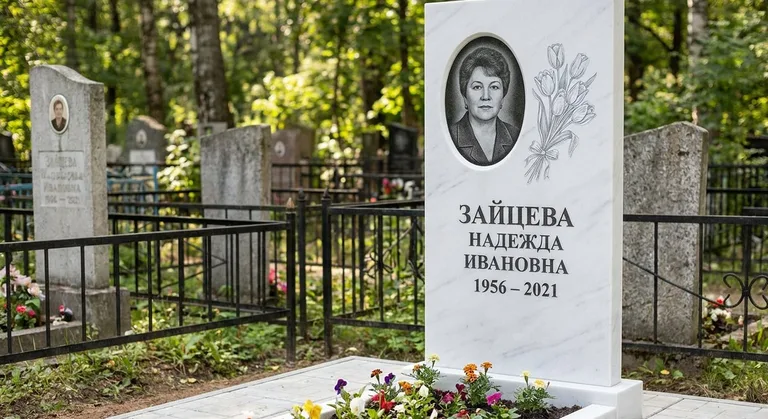 Памятник с гравировкой тюльпанов — выполненная работа «Зайцева» в Челябинске