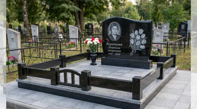 Памятник с гравировкой тюльпанов — выполненная работа «Воронцова» в Челябинске