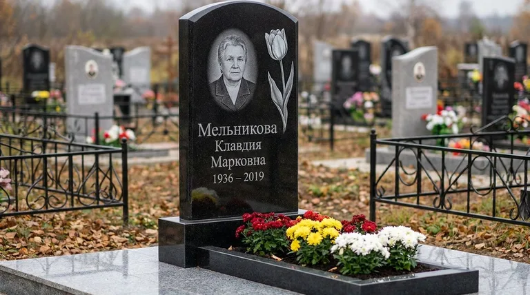 Памятник с гравировкой тюльпанов — выполненная работа «Мельникова» в Челябинске