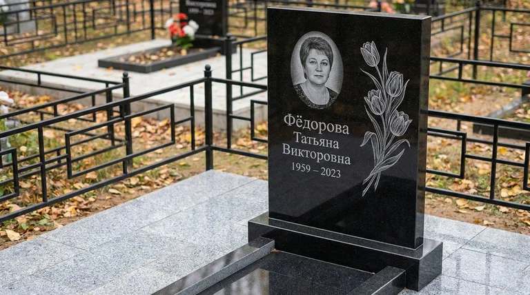 Памятник с гравировкой тюльпанов — выполненная работа «Фёдорова» в Челябинске
