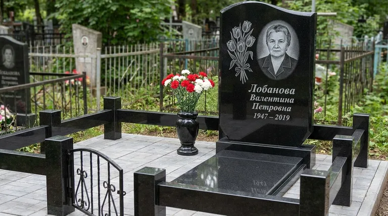 Памятник с гравировкой тюльпанов — выполненная работа «Лобанова» в Челябинске