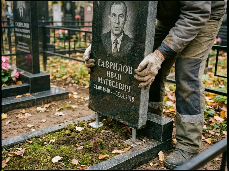 Демонтаж гранитного памятника (стелы) с могилы в Челябинске