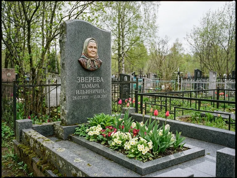 Керамический портрет на летнем кладбище в Челябинске