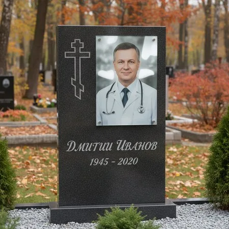 Портрет на стекле 180×240 мм на чёрной стеле в Челябинске