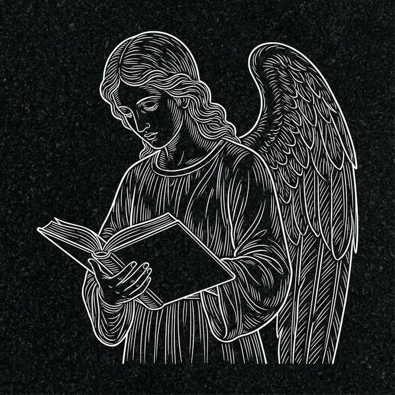Эскиз гравировки ангела на памятник — ангел с раскрытой книгой в Челябинске