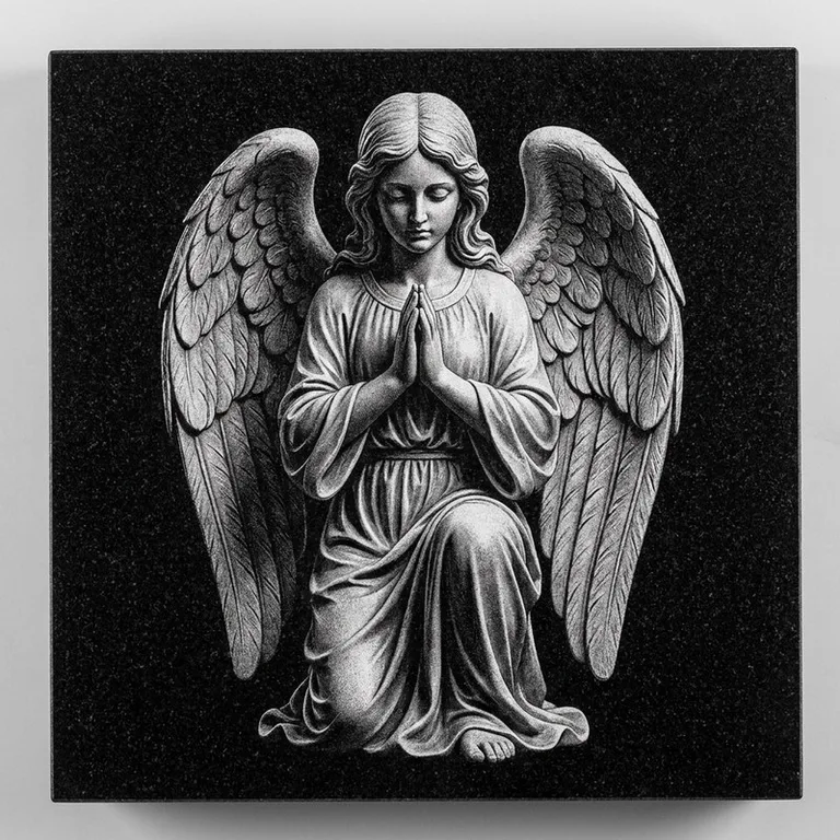 Эскиз гравировки ангела на памятник — тональная гравировка с полутонами в Челябинске