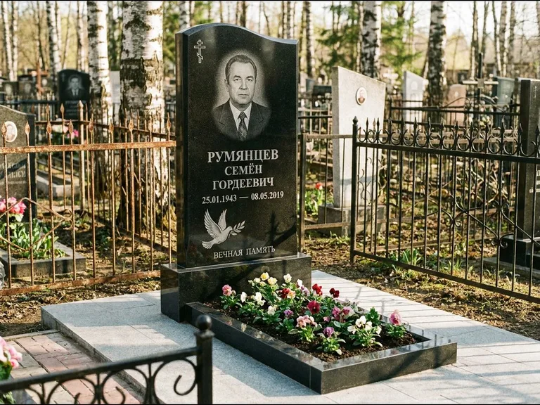 Памятник с гравировкой голубей — гравировка голубя с оливковой ветвью рядом с эпитафией, работа «Румянцев» в Челябинске
