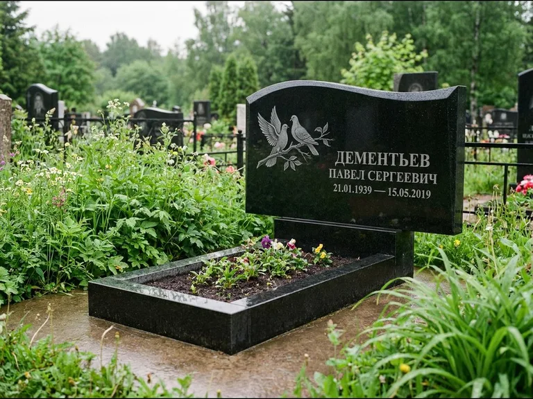 Памятник с гравировкой голубей — гравировка голубей, работа «Дементьев» в Челябинске
