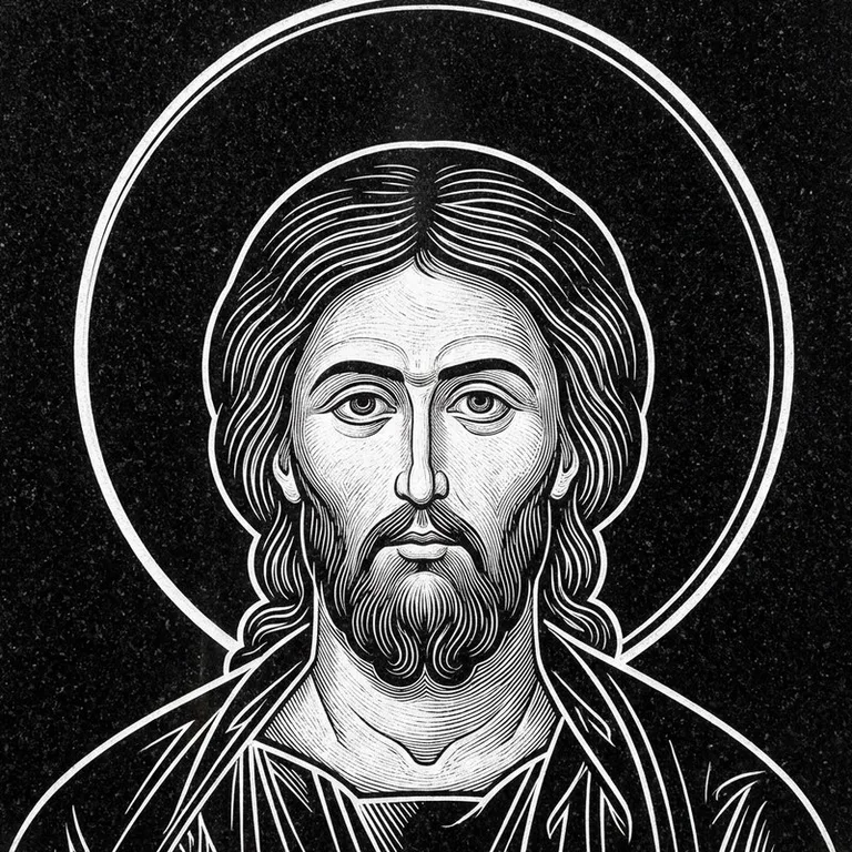 Эскиз иконы: Архангел Михаил — воинам и мужчинам, гравировка на памятник в Челябинске