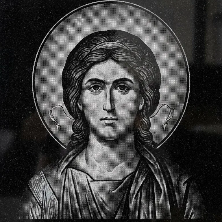 Эскиз иконы: Архангел Михаил (полутон) — образ архангела в полутонах, гравировка на памятник в Челябинске