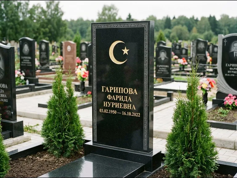 Памятник с гравировкой полумесяца — гравировка полумесяца, работа «Гарипова» в Челябинске