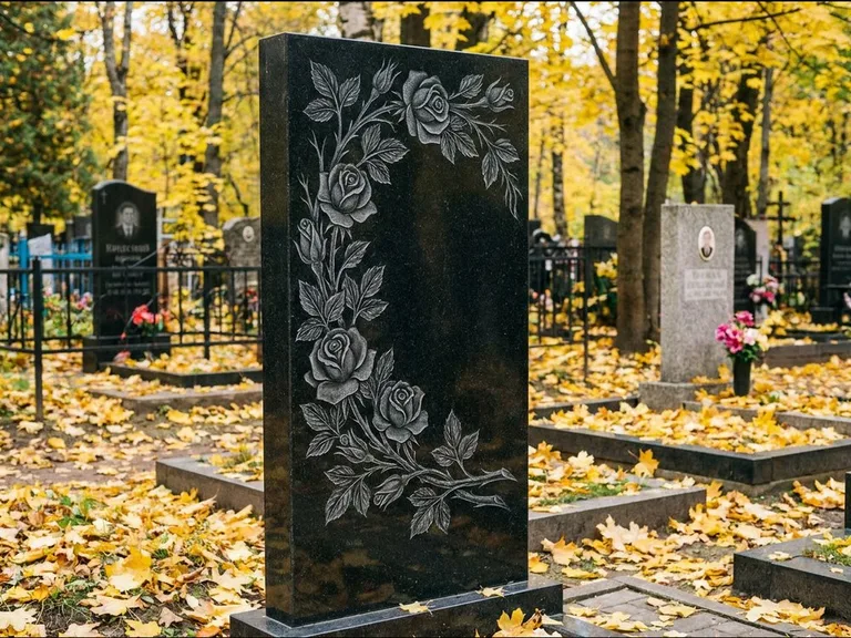 Цветы и орнамент — гравировка с выездом на кладбище в Челябинске