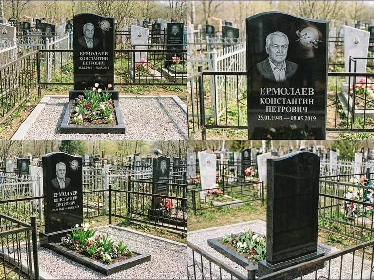 Памятник с гравировкой журавлей — гравировка клина журавлей на фоне солнечного диска, работа «Ермолаев» в Челябинске