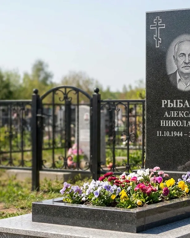 Двойной памятник под ключ с ярким цветником в Челябинске
