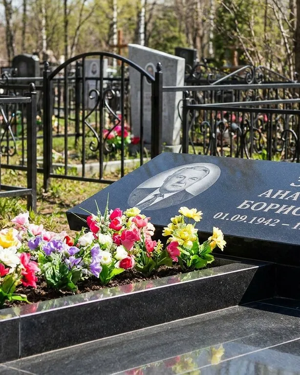 Премиум памятник под ключ с мощением и оградой в Челябинске