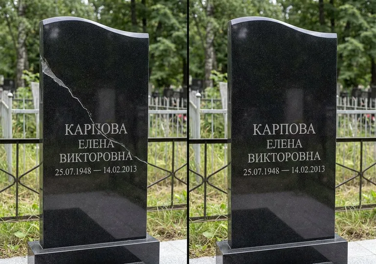 Заделка трещины на чёрном граните: до и после в Челябинске
