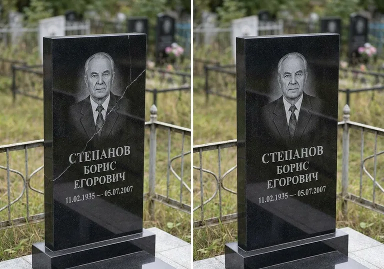 Восстановление надписи и портрета на памятнике: до и после в Челябинске