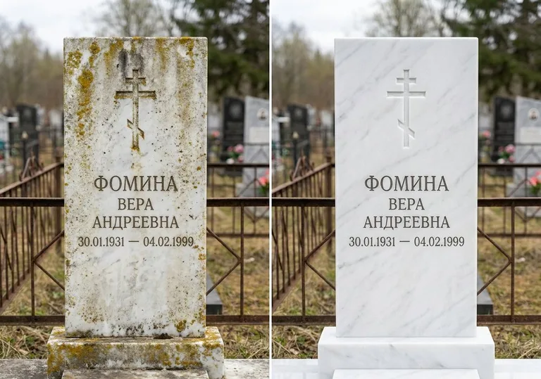 Восстановление мраморного памятника от желтизны и налёта в Челябинске