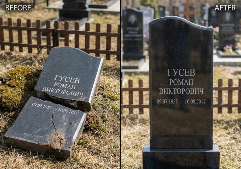 Склейка расколотого памятника: до и после в Челябинске