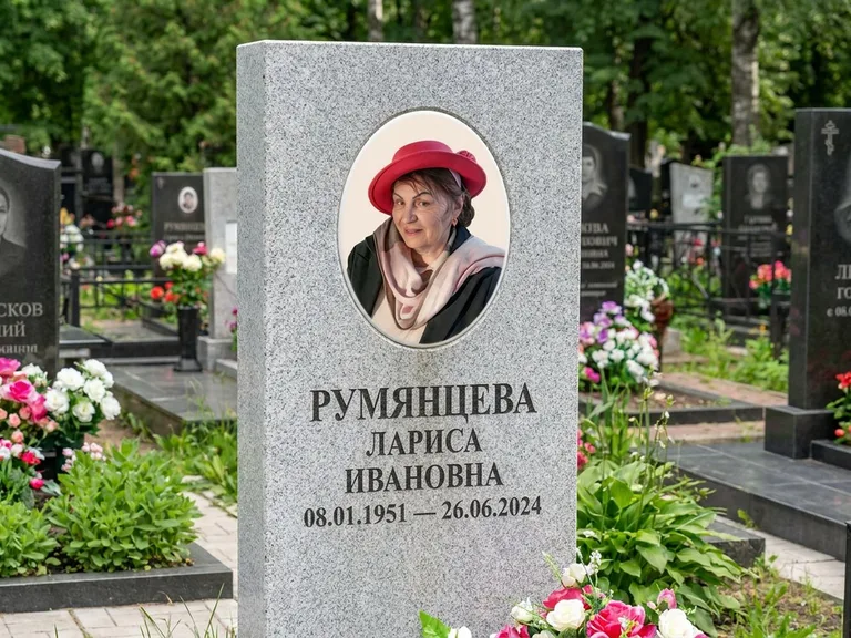 Портрет на памятнике в Челябинске — Цветной портрет → овальная фотокерамика на светлом камне