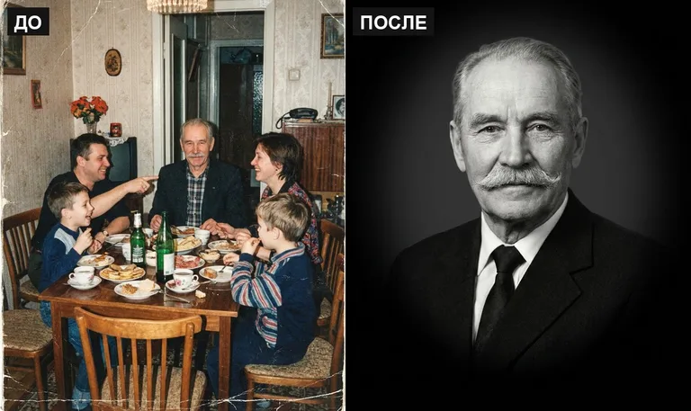 Ретушь фото на памятник — выделение из группового: до и после в Челябинске