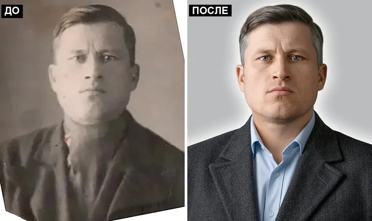 Ретушь фото на памятник — замена одежды: до и после в Челябинске