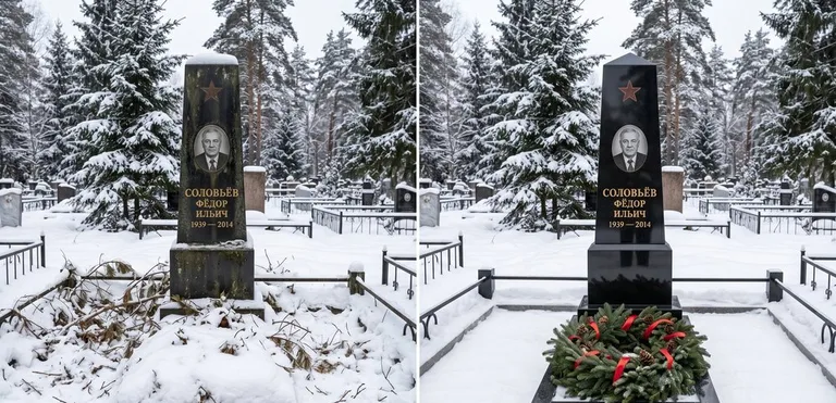 Уборка старого памятника до и после в Челябинске