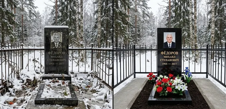 Диптих №20: тротуарная плитка вокруг памятника отмыта аппаратом высокого давления в Челябинске