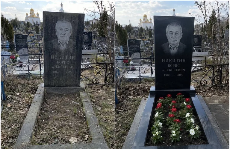 Диптих №3: покраска оградки и прополка цветника с тюльпанами — до и после в Челябинске