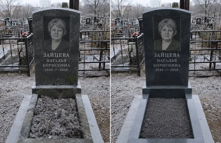Диптих №10: белый мрамор — убраны жёлтые подтёки, восстановлена белизна стелы в Челябинске