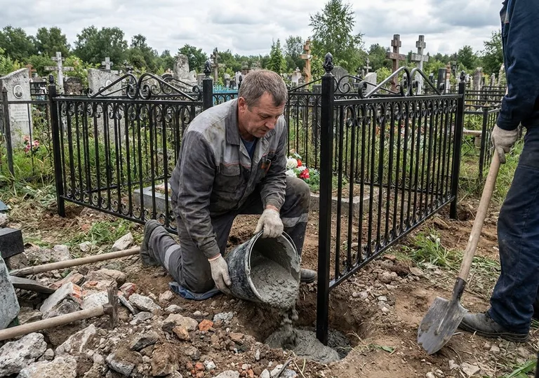 Установка ограды бетонированием ножек в грунт в Челябинске