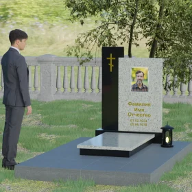 Комбинированный вертикальный памятник с крестом - П006