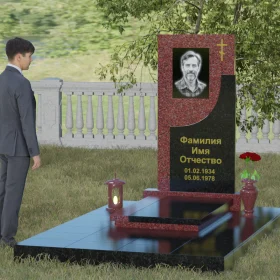 Вертикальный гранитный памятник с крестом - П024