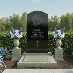 Православный Гранитный вертикальный памятник с крестом - ПН058