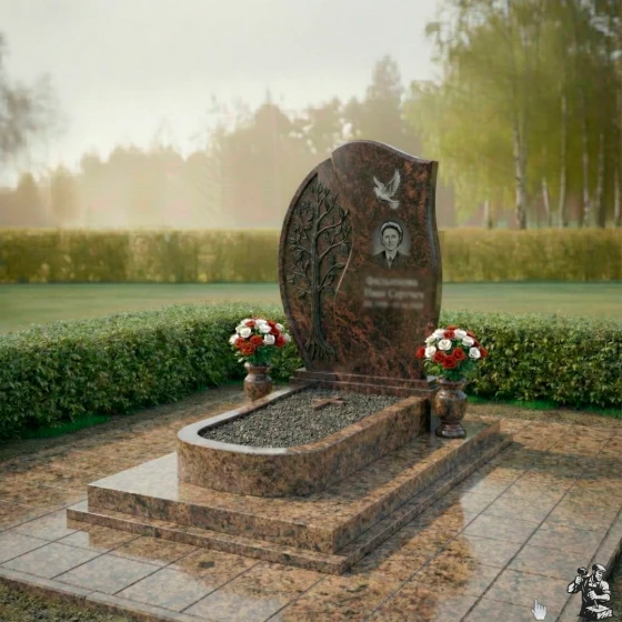 Гранитный мемориал с деревом и голубем, гранит Дымовский