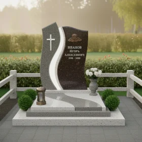 Вертикальный комбинированный памятник с крестом - ПН351