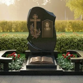 Гранитный православный памятник с мемориальным комплексом - ПН378