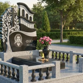 Элитный вертикальный православный гранитный памятник с крестом - ПН438