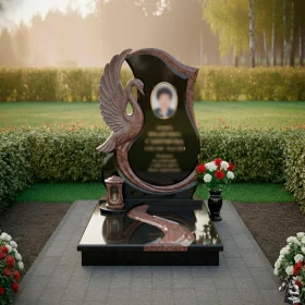 Комбинированный вертикальный памятник с мемориальным комплексом - ПН583
