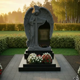 Элитный гранитный православный вертикальный памятник - ПН619