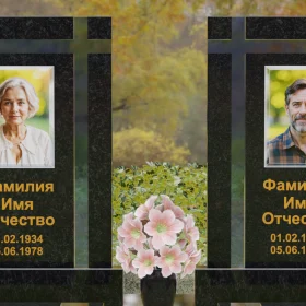 Вертикальный памятник гранит-стекло с крестом - П248