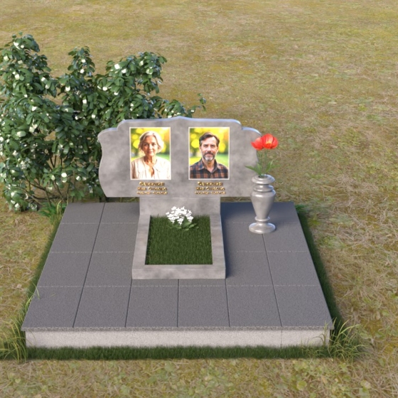 Горизонтальный памятник с резными волнами и розой, мрамор Тассос, вид 3
