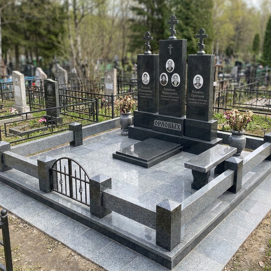 Пример дизайна: Семейный мемориальный комплекс из комбинированного гранита — фото и цена