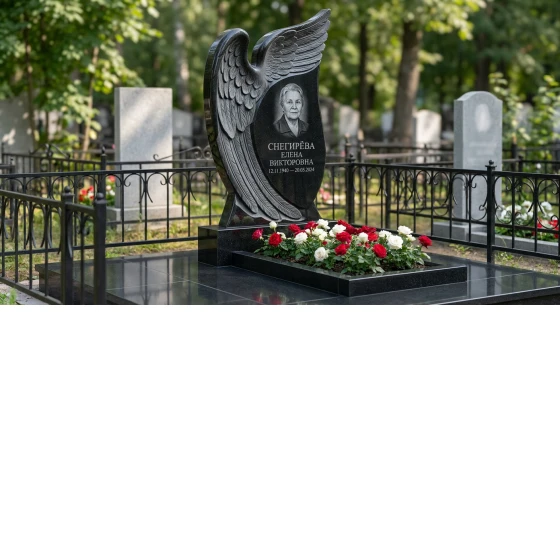 Комбинированный памятник фигурный с гравировкой креста и цветником