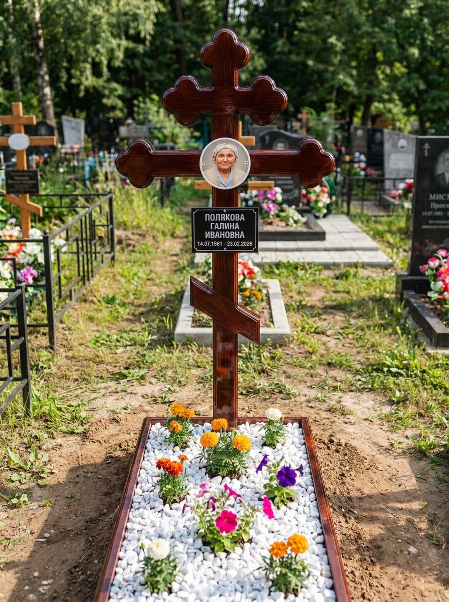 Портрет на памятнике в Челябинске — Цветной портрет на овале 130×180 мм — на деревянный крест